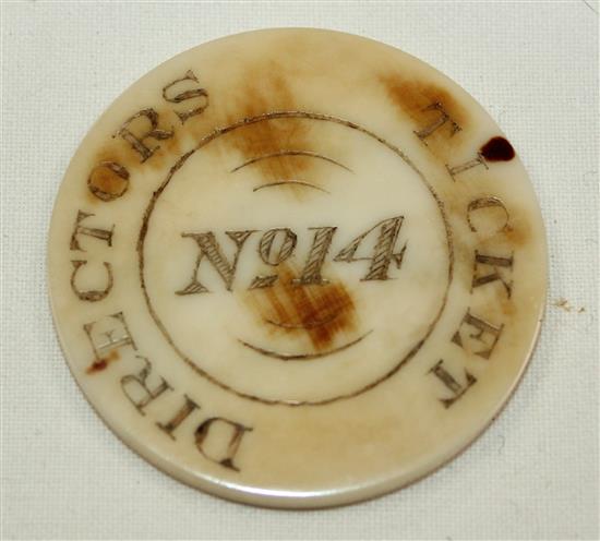 19th century London and Brighton Railway circular ivory Directors Ticket